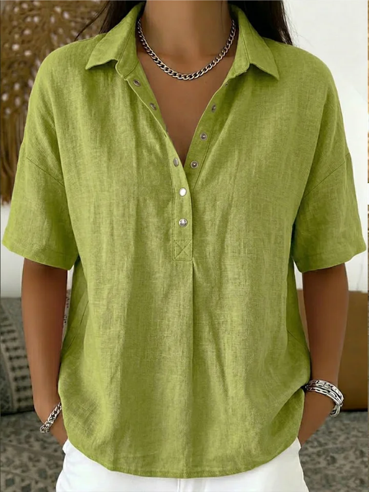 Hillary | Collared Button-Detail Blouse