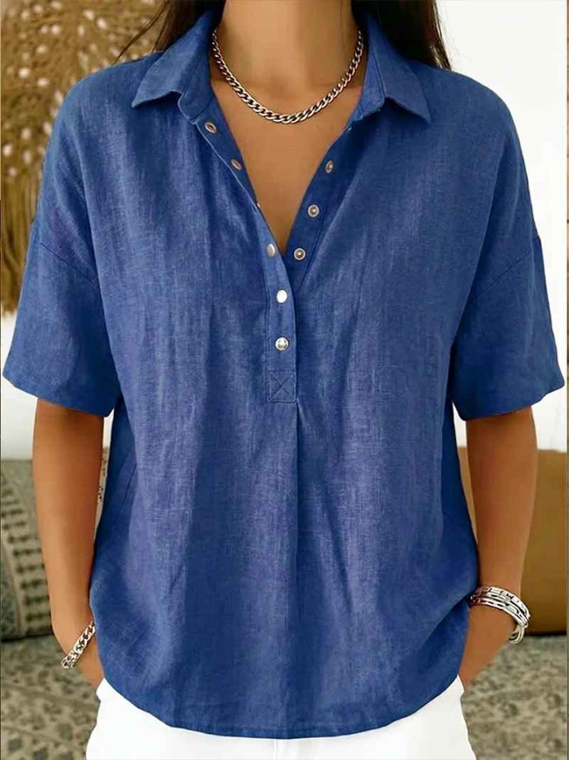 Hillary | Collared Button-Detail Blouse