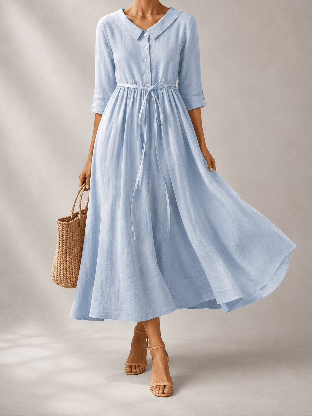 NANCY -  Vintage Lace-Up Waisted Floral Dress
