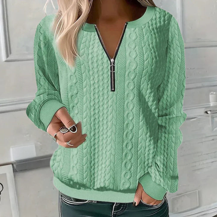 Casual Women’s V-Neck Sweater with Zipper – Comfort & Style